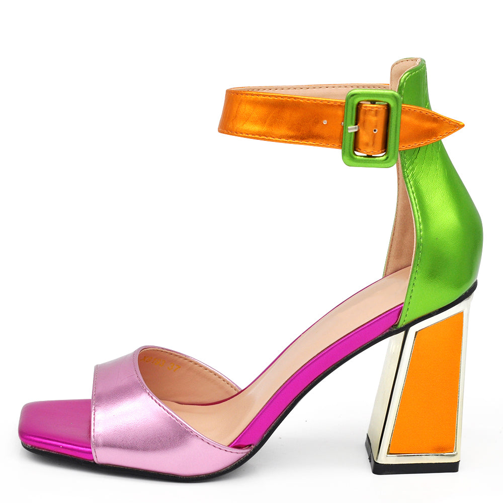 Scarpe Sandali Tacco Multicolori Da Donna Cerimonia Sposa X8193 nero bianco fuxia verde lilla bluette arancione