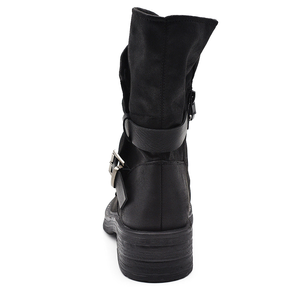 Stivali Stivaletti Biker Motociclista con Cinture e Fibbie HL227-69 nero brown