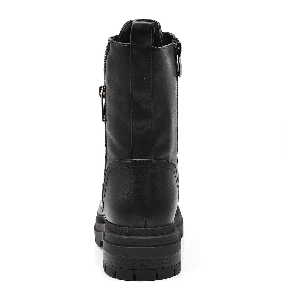Stivali da donna stile combat con lacci zip cerniera platform look punk/gotico casual MP2750-1 nero