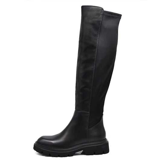 Stivali Biker Motociclista Al Ginocchio Da Donna Con Tessuto Stretch GA040