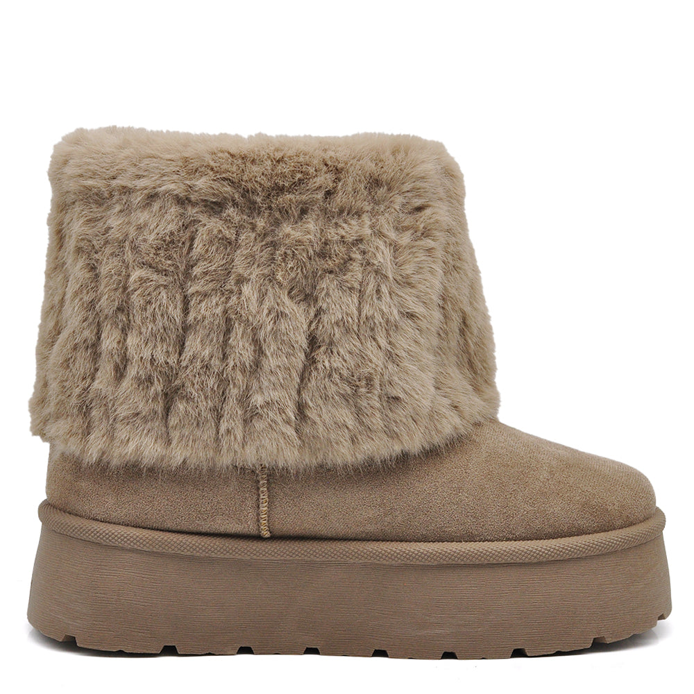 Stivali Mammut Camoscio Pelosi Con Pelliccia Pelo da Donna Doposci Platform T004 nero camel khaki