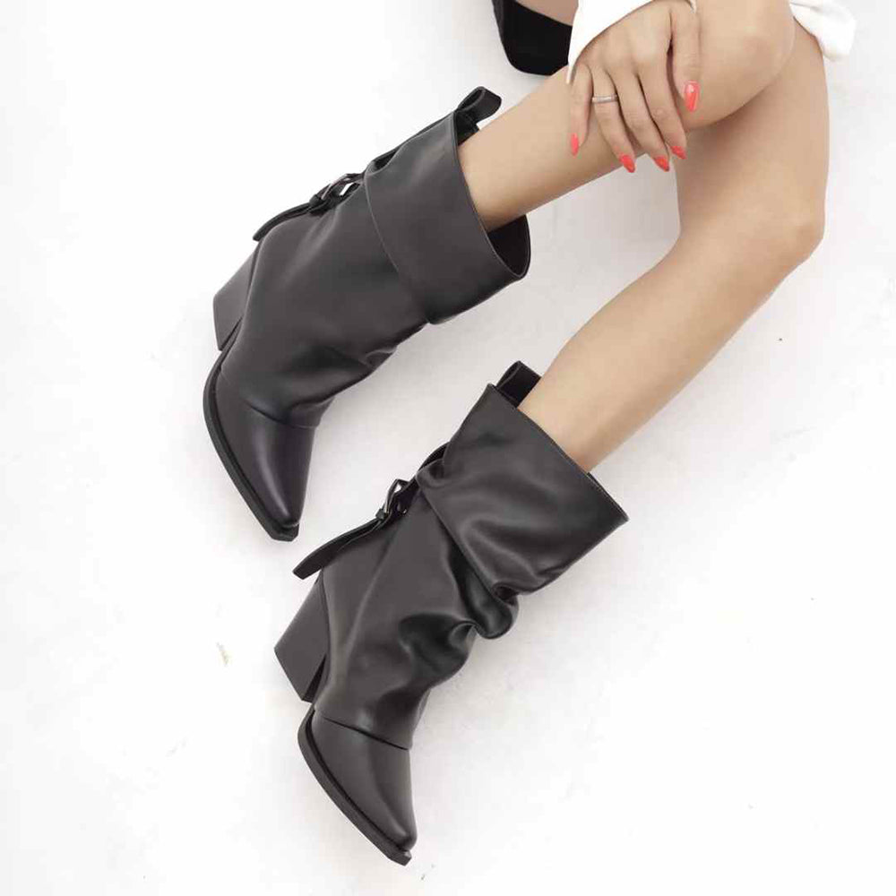 Stivaletti Donna con Tacco e Cinturino Punta Affusolata, Gambale Drappeggiato 2701-5