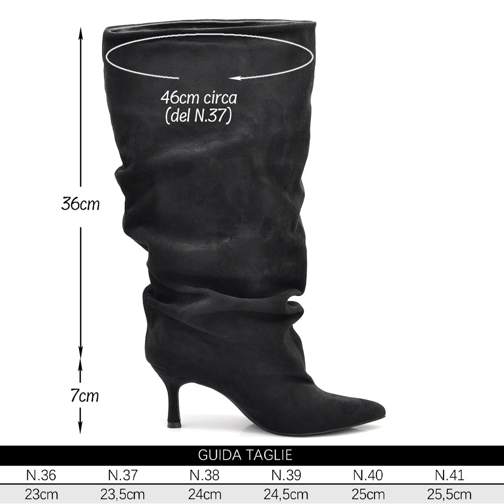 Stivali da Donna con Gambale Extra Largo Arricciato Slouchy a Punta con Tacco Medio