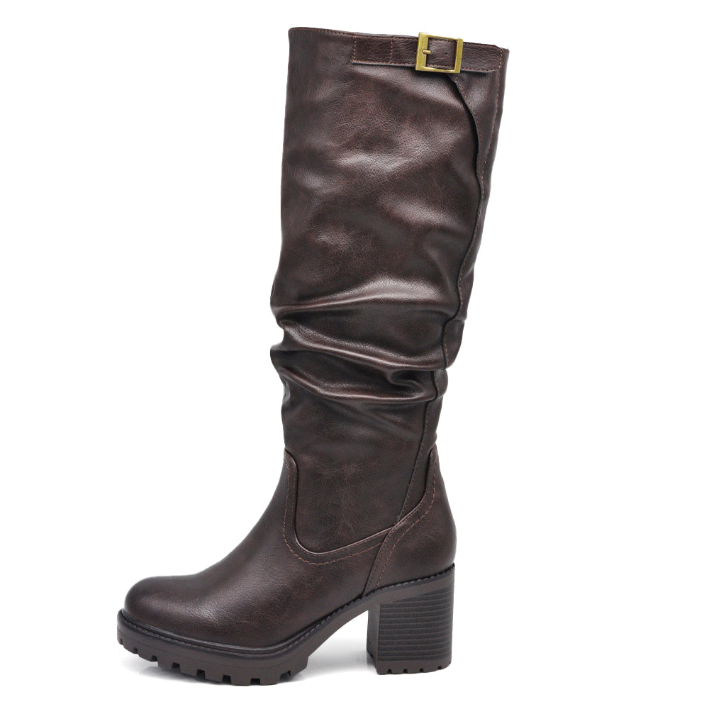 Stivali Arricci Alti Da Donna Con Tacco Grosso Plateau G700 nero brown