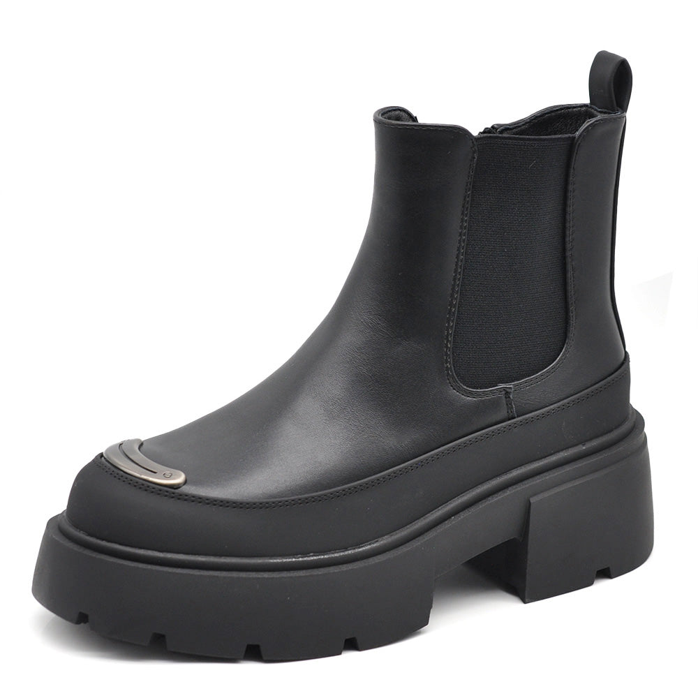 Stivaletti Chelsea Donna Tacco Largo e Punta Rinforzata Con Platform Suola Chunky GL50