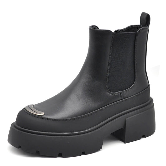 Stivaletti Chelsea Donna Tacco Largo e Punta Rinforzata Con Platform Suola Chunky GL50