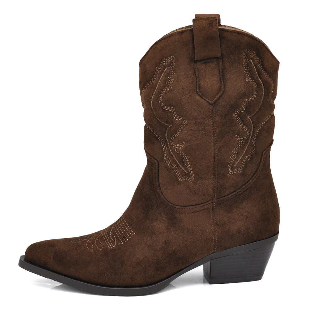 Scarpe Stivaletti Texani Da donna Camperos Ricamati Cowboy Camoscio Western A227