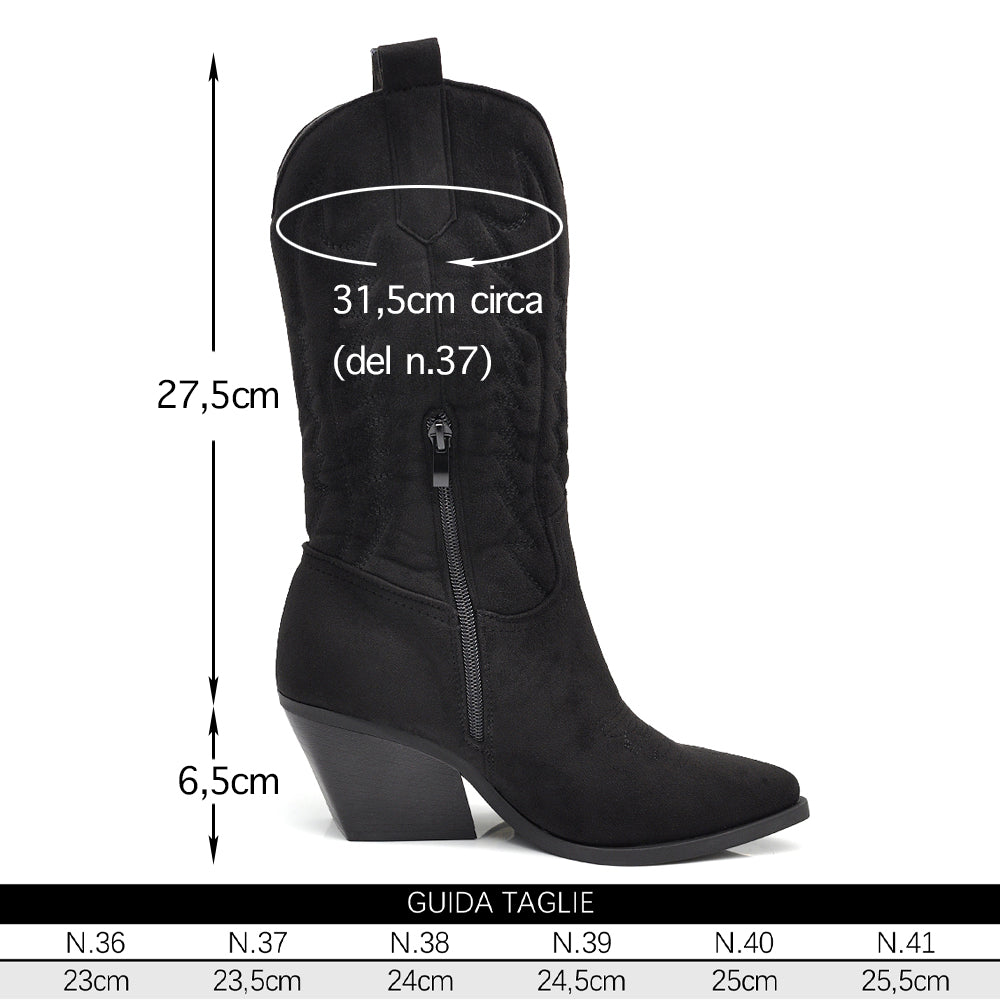 Stivali Texani Donna al Ginocchio con Tacco Largo – Stivali Western Eleganti in Camoscio Sintetico