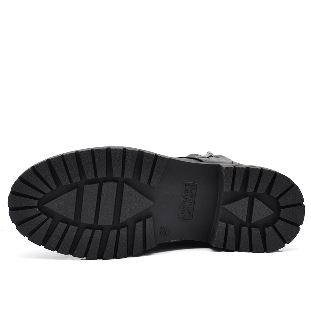 Stivali da donna stile combat con lacci zip cerniera platform look punk/gotico casual MP2750-1 nero