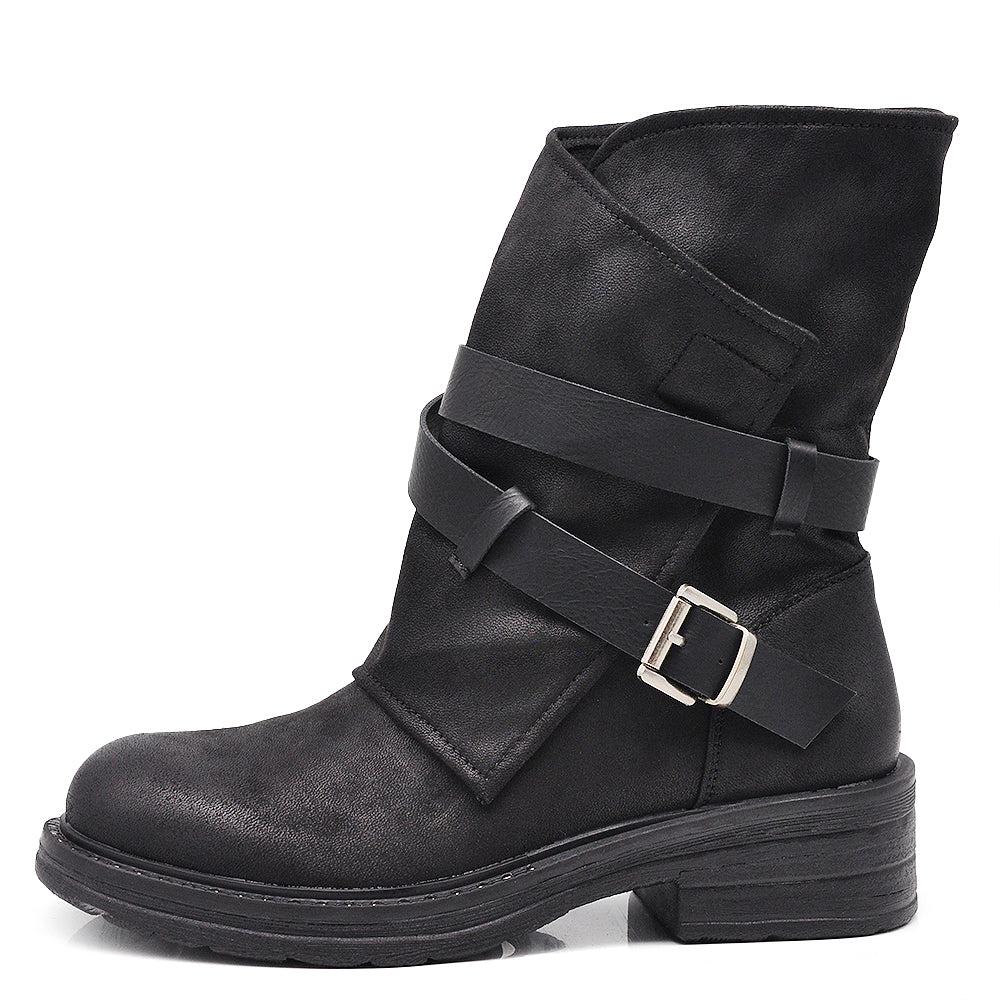 Stivali Stivaletti Biker Motociclista con Cinture e Fibbie HL227-69 nero brown