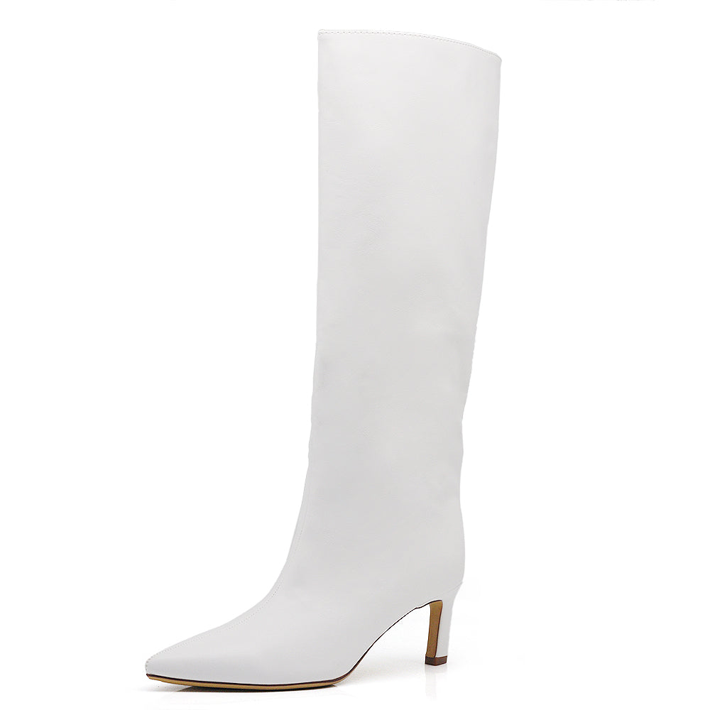 Stivali Alti Polpaccio Da Donna Con Tacco gattina KITTEN HEELS GA047 nero bianco