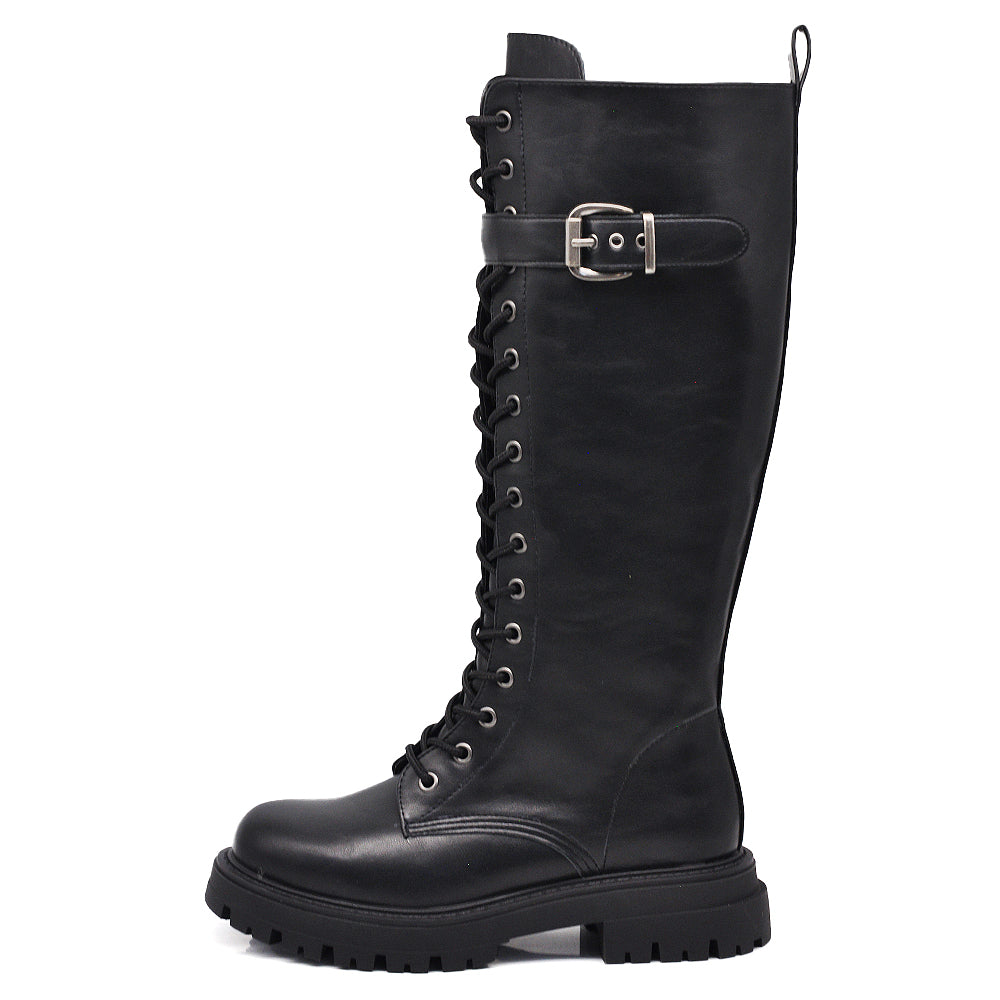 Anfibi militari donna con fibbie, vista laterale