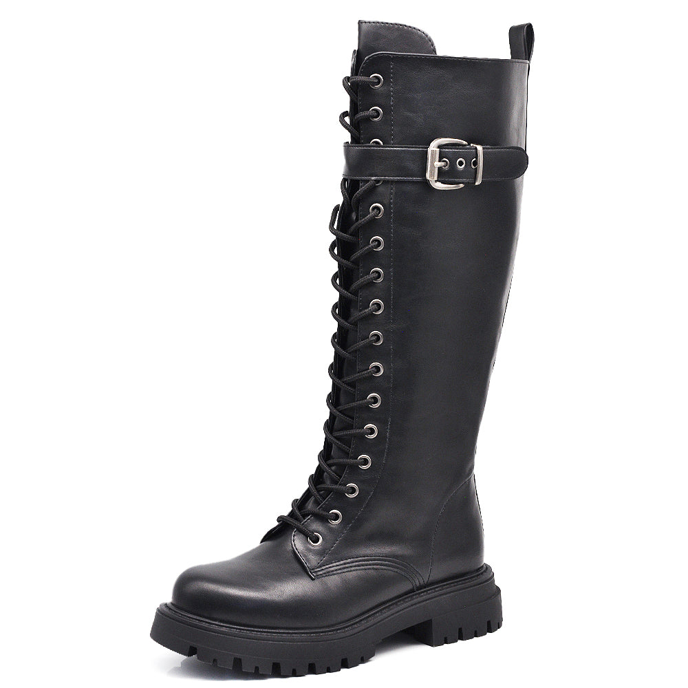 Anfibi militari donna con fibbie, vista laterale