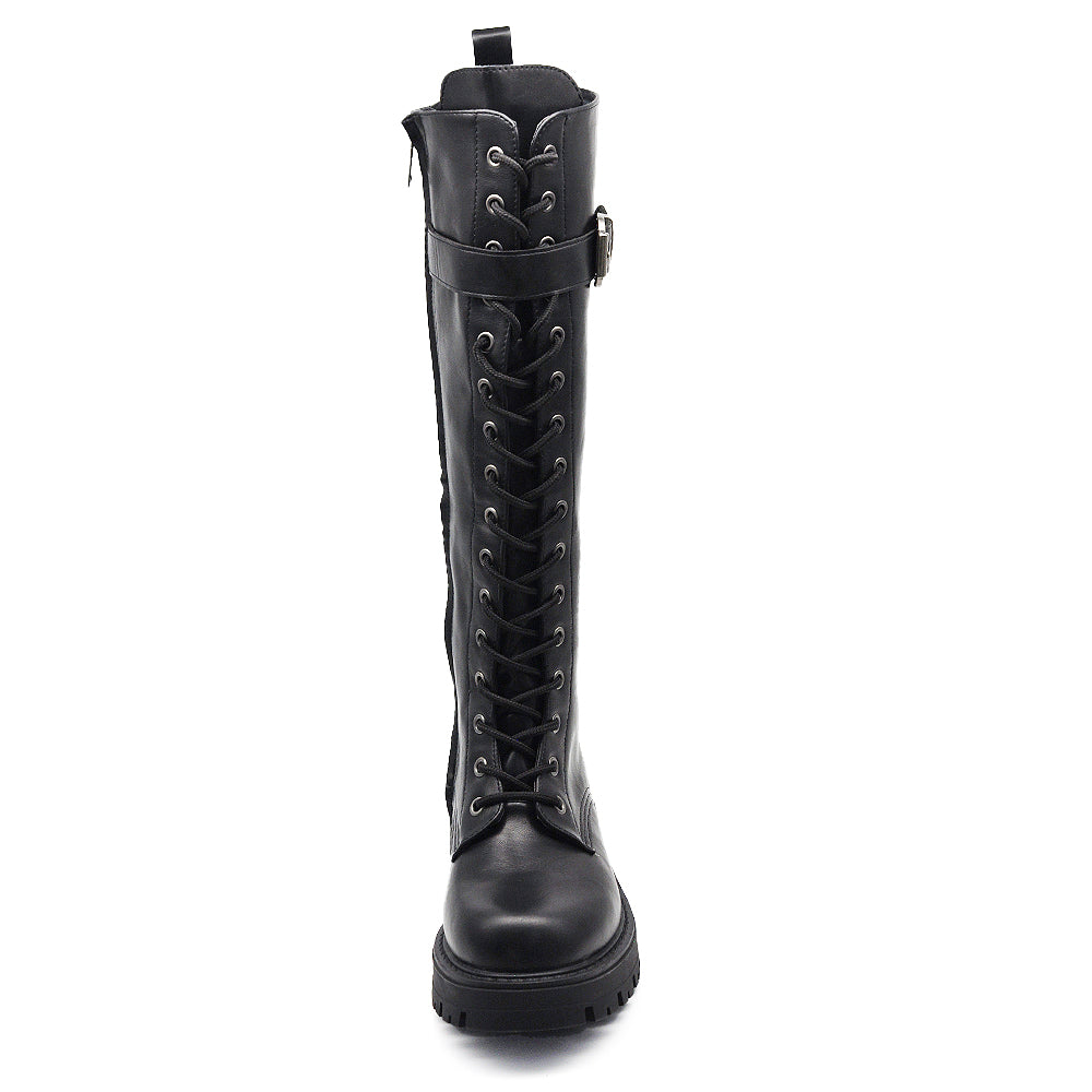 Anfibi militari donna con fibbie, frontale