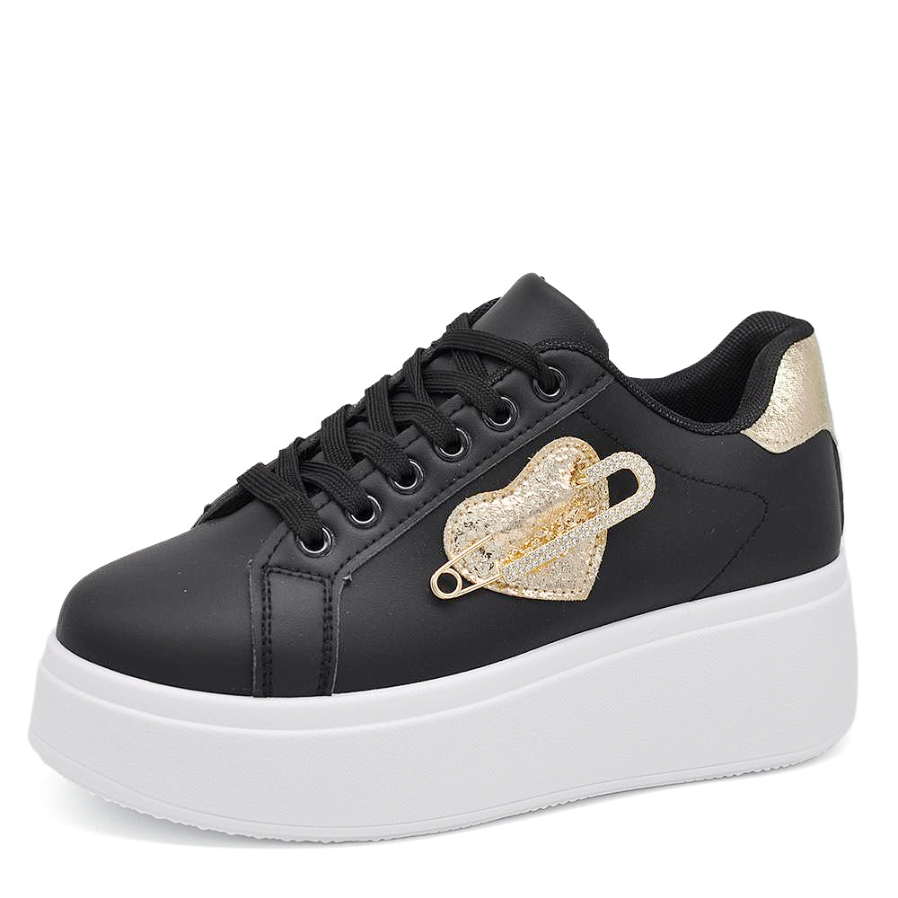 Sneakers Platform con Cuore e Spilla di Strass – Stile Unico e Massimo Comfort LL-16
