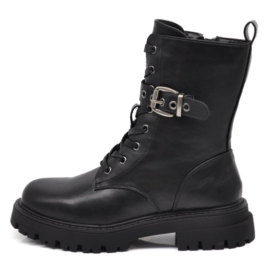 Stivali da donna stile combat boots con lacci fibbia platform look punk/gotico casual MP2747-2 nero