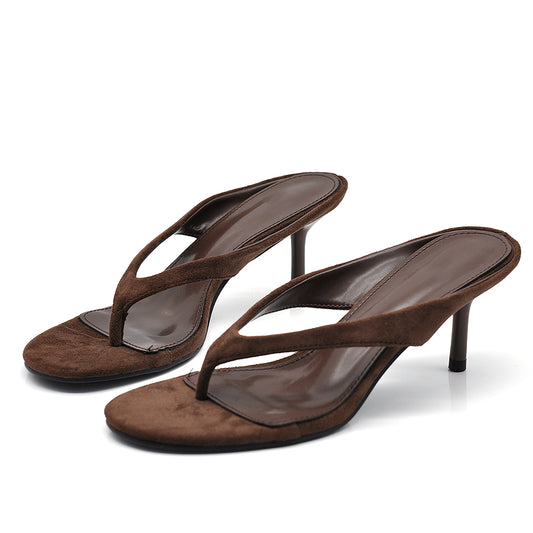 Sandali Infradito Donna con Tacco a spillo, Sabot Eleganti in Camoscio Sintetico
