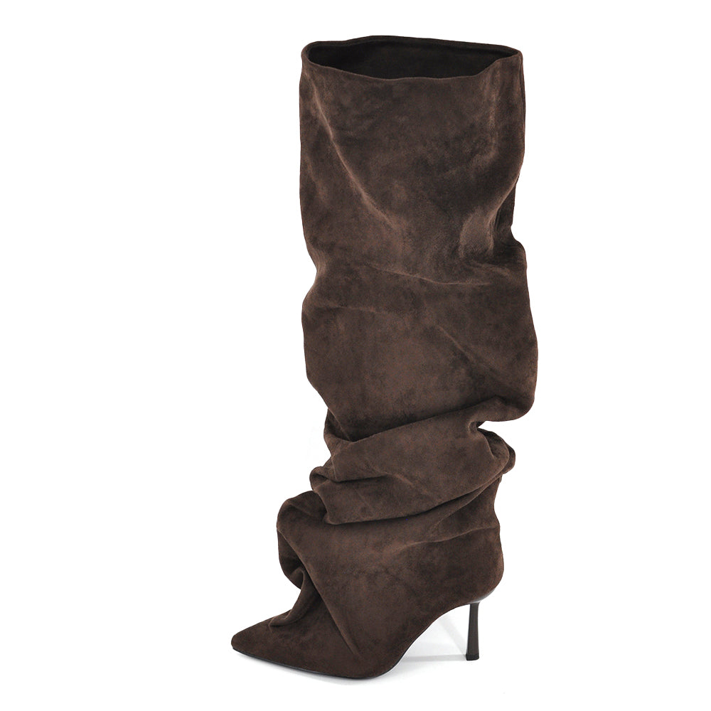 Stivali Donna Slouchy Sopra il Ginocchio, Gambale Arricciato extra alto Oversize,Effetto Scamosciato