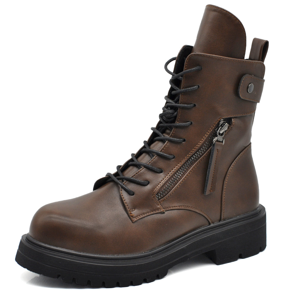 Stivali Stivaletti Platform Donna Anfibi combat boots lacci Zip Cerniera Platform MP731 nero t.moro
