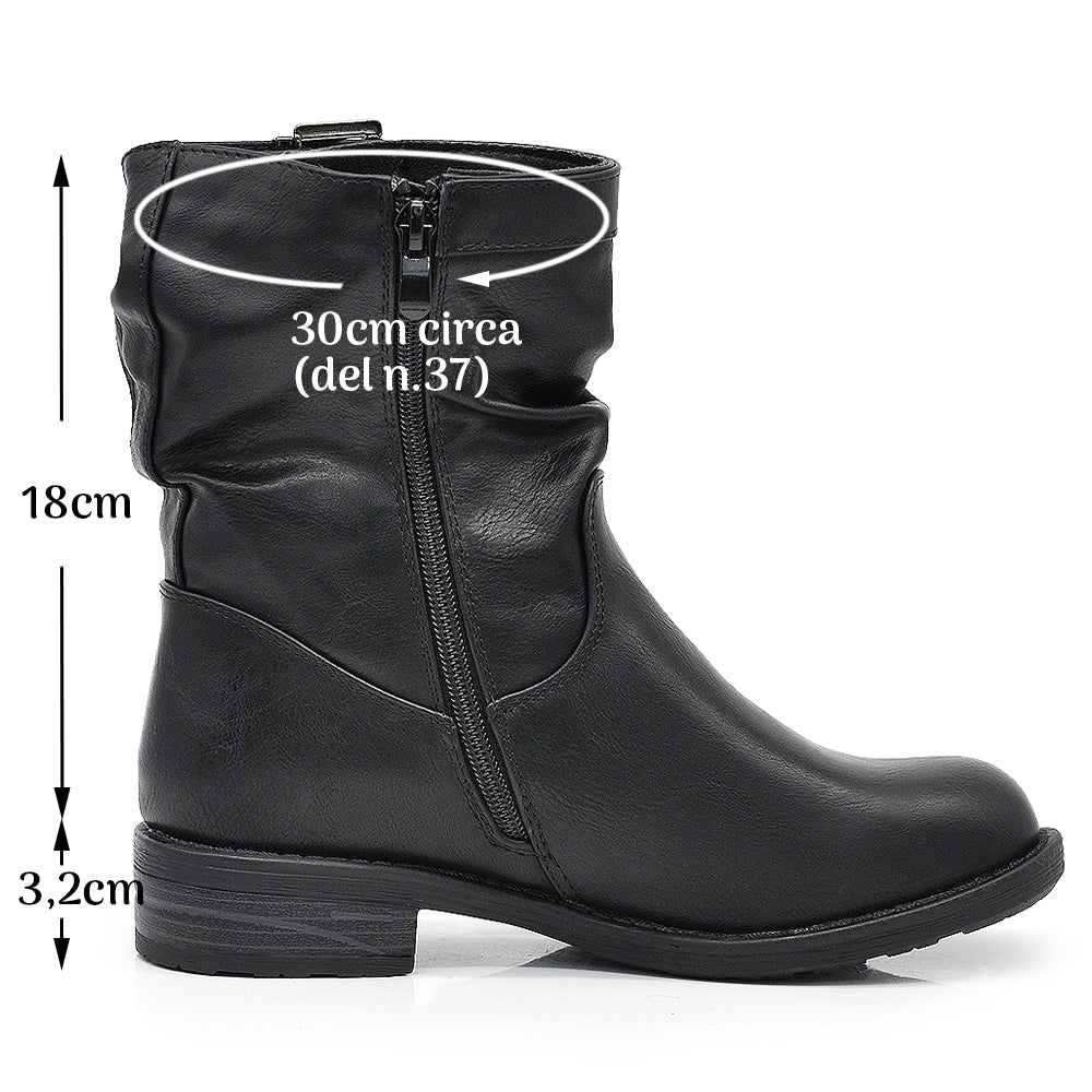 Scarpe Da Donna Stivaletti Arricciati Stivali Biker Motociclista Con Fibbie G527