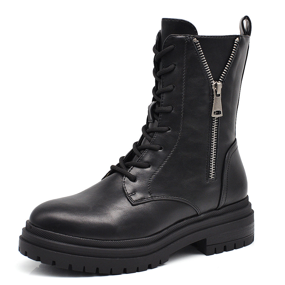 Stivali da donna stile combat con lacci zip cerniera platform look punk/gotico casual MP2750-1 nero