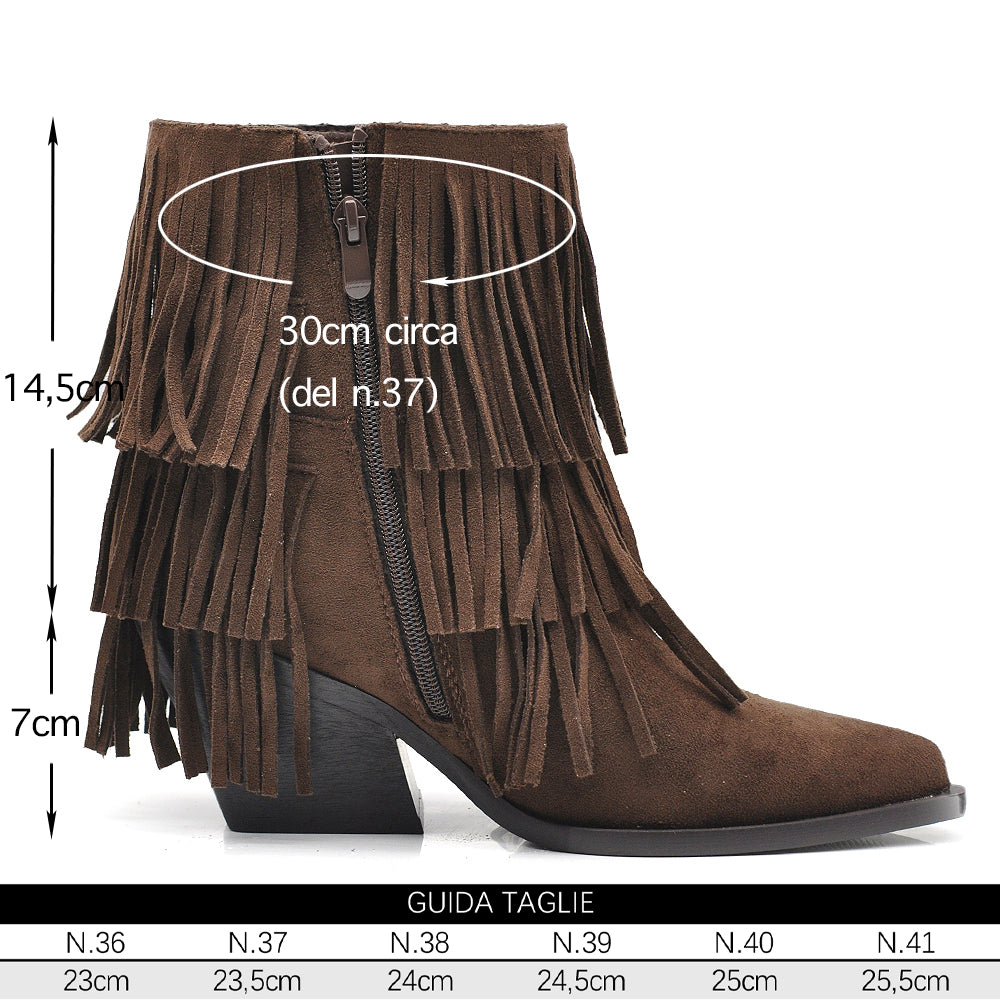 Stivaletti Donna con Frange Stile Western Texani – Tronchetti Casual con Tacco Medio,Camperos in Camoscio Sintetico  GA056