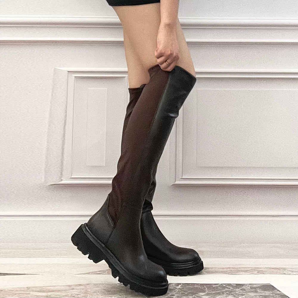 Stivali Biker Motociclista Al Ginocchio Da Donna Con Tessuto Stretch GA040