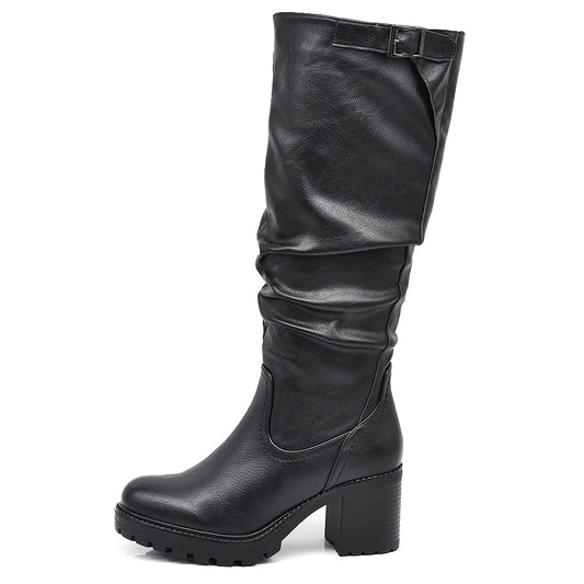 Stivali Arricci Alti Da Donna Con Tacco Grosso Plateau G700 nero brown