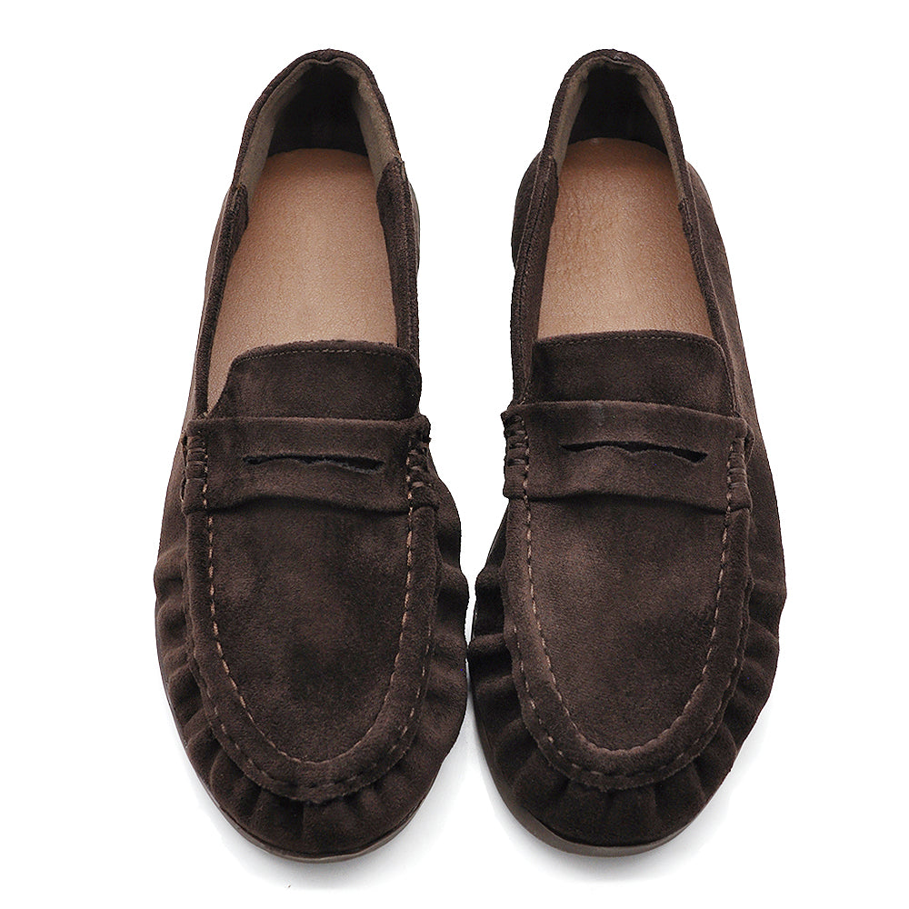 Mocassini Donna con Bordo Arricciato, Effetto Scamosciato, Penny Loafer Morbidi e Comodi H178