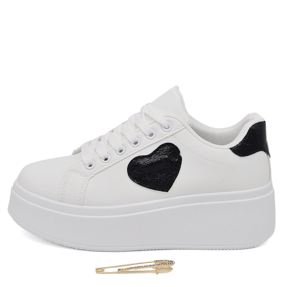 Sneakers Platform con Cuore e Spilla di Strass – Stile Unico e Massimo Comfort LL-16
