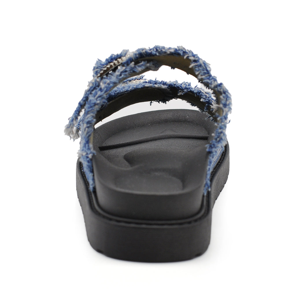Sandali Donna Denim con Strass e Doppia Fibbia, Ciabatte Estive Casual con Plantare Ergonomico e Supporto Arco, Sandali Moda Comodi