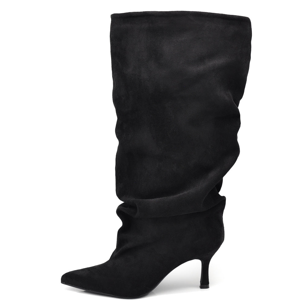 Stivali da Donna con Gambale Extra Largo Arricciato Slouchy a Punta con Tacco Medio