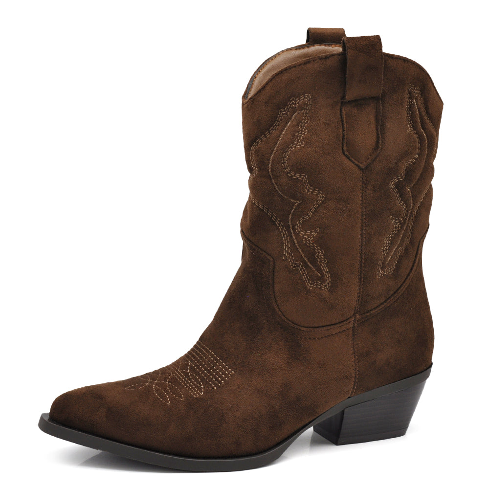 Scarpe Stivaletti Texani Da donna Camperos Ricamati Cowboy Camoscio Western A227