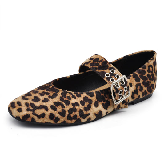 Ballerine A Punta Quadrata Friulane Scarpe Veneziane con Cinturino Largo Da Donna Q2569 leopardato maculato animalier