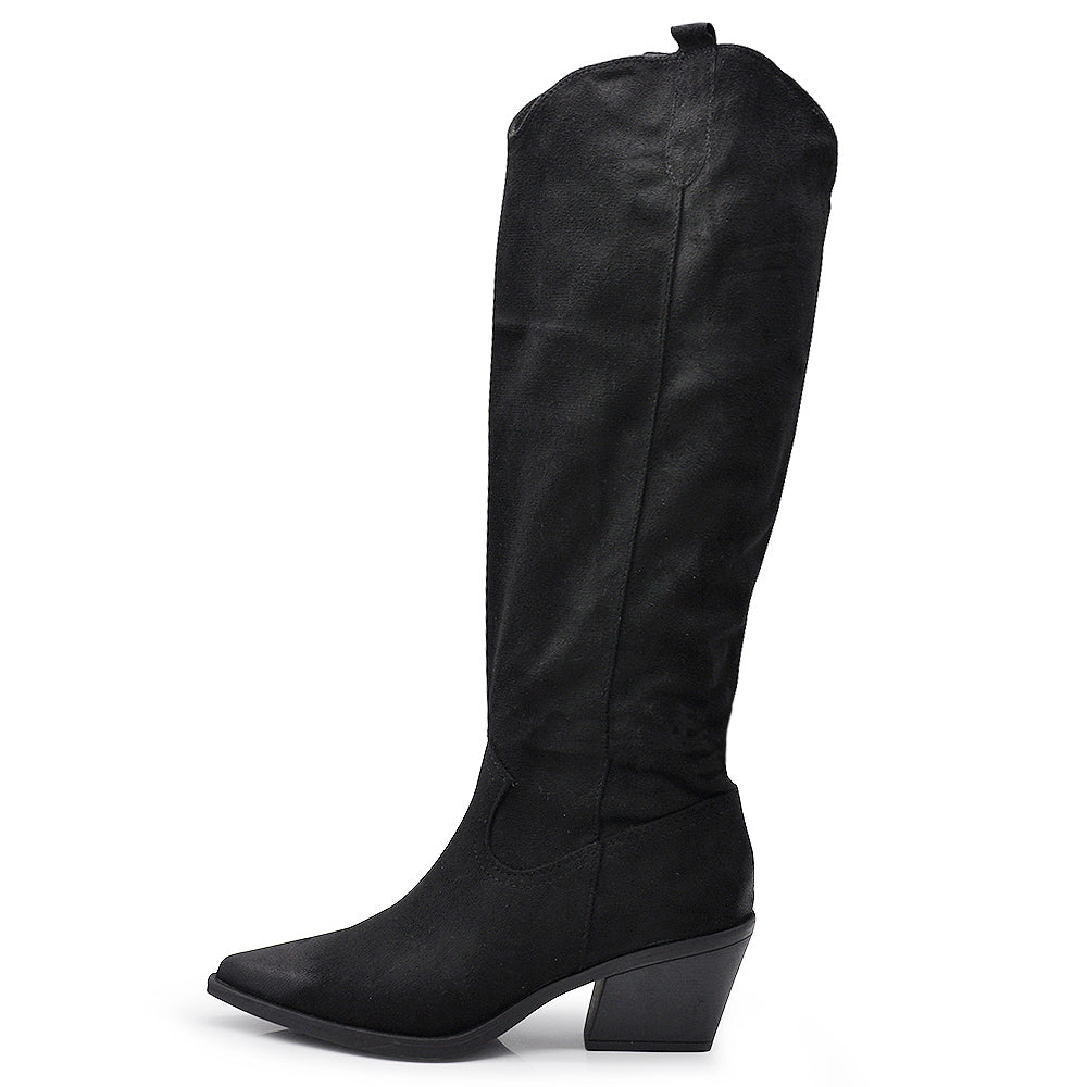 Stivali Alti Camperos Texani A Punta Ginocchio Western Camoscio Da Donna D7760