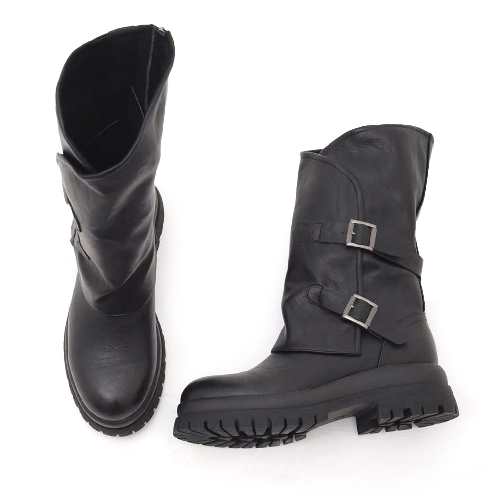 Stivali Biker Motociclista Da Donna con platform gamba larga e fibbie regolabili MP2751-4