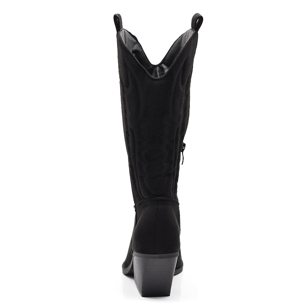 Stivali Texani Donna al Ginocchio con Tacco Largo – Stivali Western Eleganti in Camoscio Sintetico