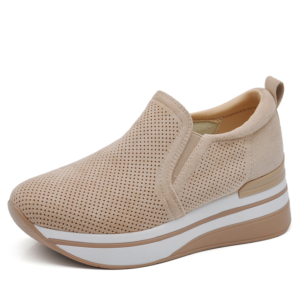 Scarpe Slip-On Donna con Zeppa Comoda in Camoscio Sintetico – Sneakers Casual Primaverili e Autunnali