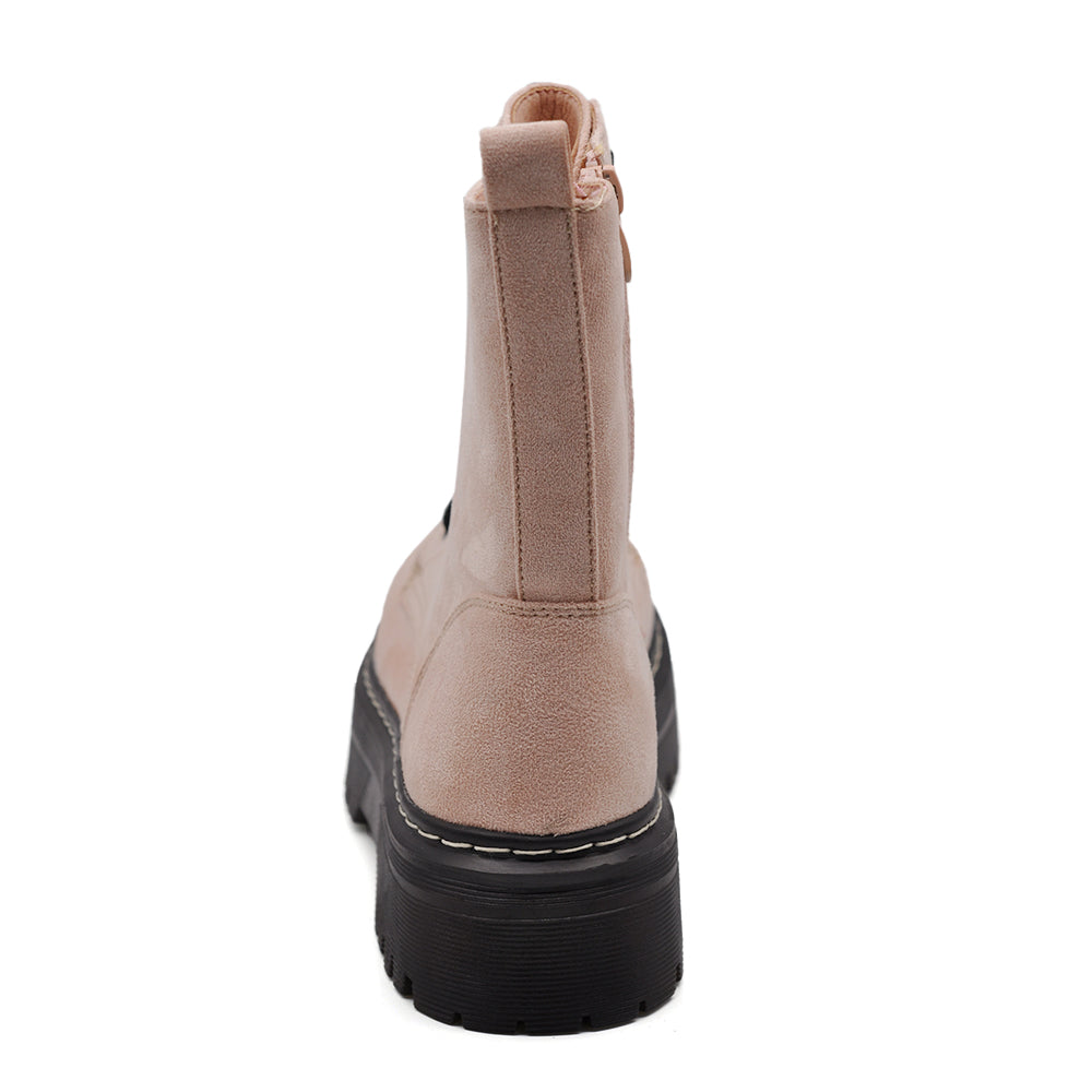 Stivali Anfibi Donna Stringati con Suola Carrarmato e Zip Laterale – Combat Boots Biker GR-6686 pink rosa nude