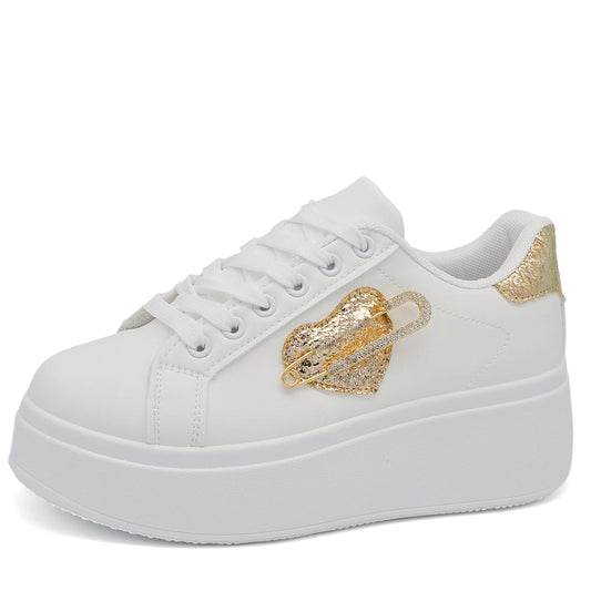 Sneakers Platform con Cuore e Spilla di Strass – Stile Unico e Massimo Comfort LL-16