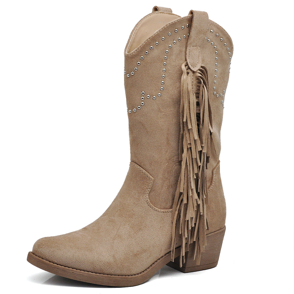 Stivali Texani Cowboy Cowgirl Con Frange Camoscio Sintetico Camperos KL995