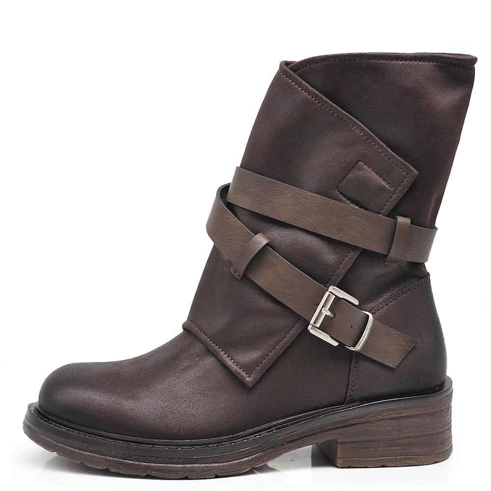 Stivali Stivaletti Biker Motociclista con Cinture e Fibbie HL227-69 nero brown