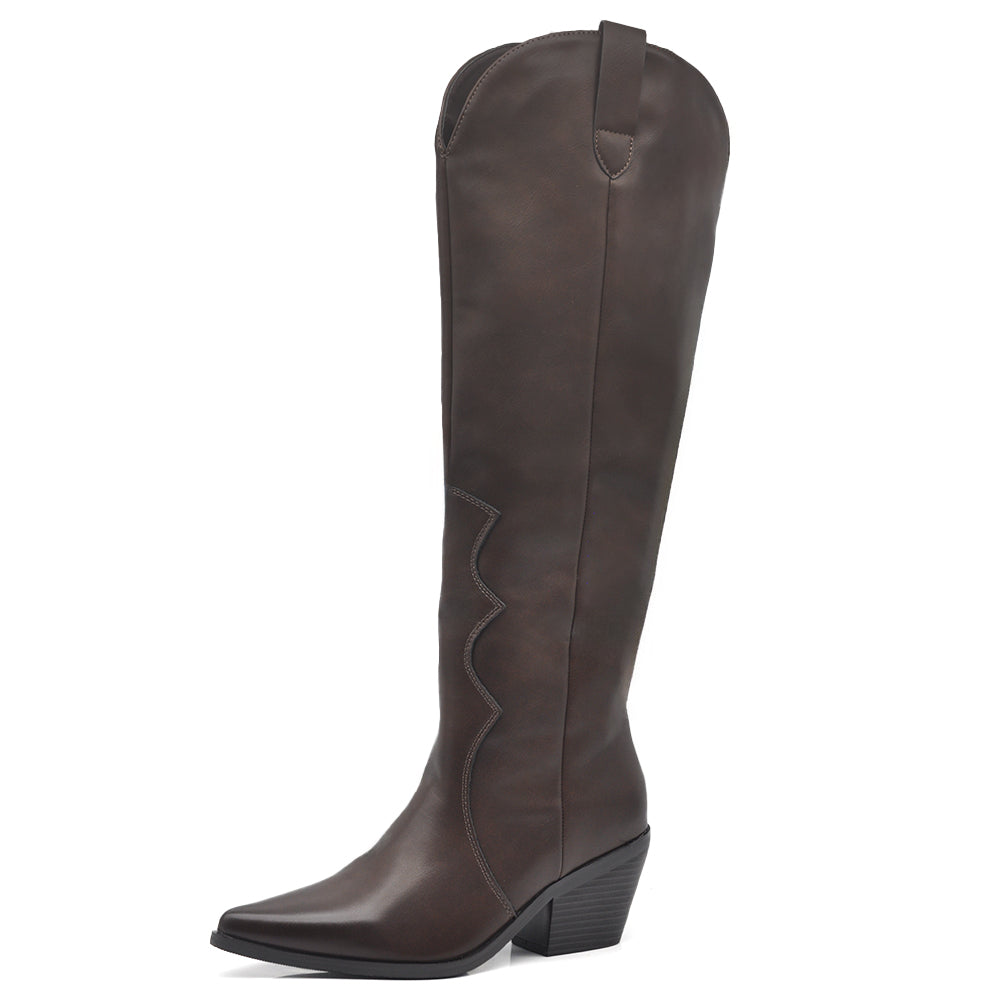 Stivali Alti al Ginocchio Camperos Texani  Punta Affusolata e Tacco Medio