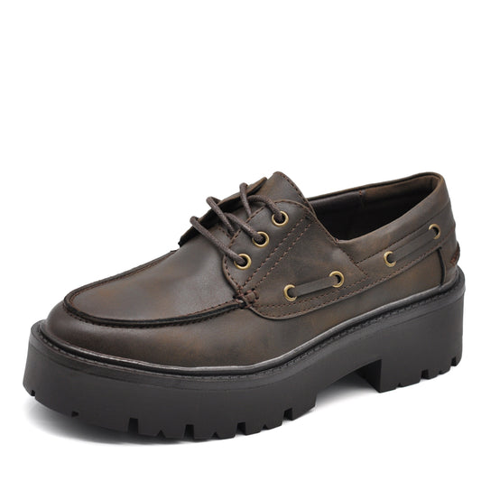 Scarpe stringate platform da donna stile casual – mocassini chunky con suola alta