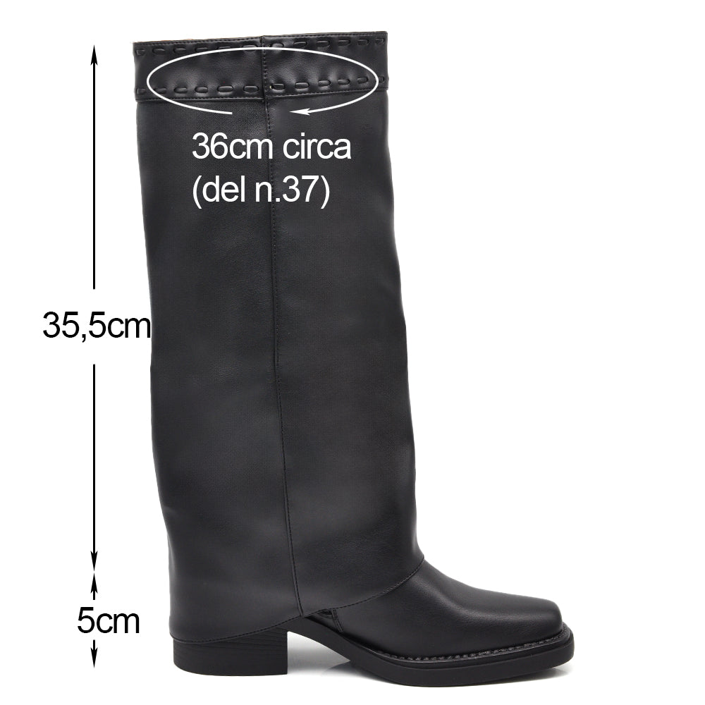 Stivali alti texani da donna con ghetta, punta quadrata e chiusura a girello decorativa sul gambale MP2741-3 nero