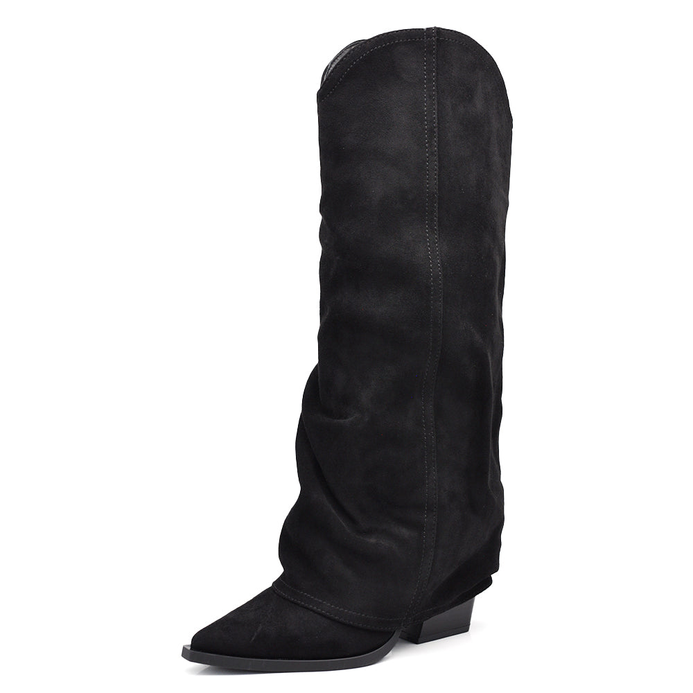 Stivali Donna con Ghetta Alta Slouchy Punta Affusolata e Tacco 8cm – Stile Texano Western 9832