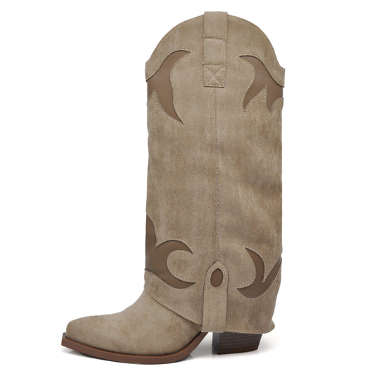 Stivali Texani da Donna in Pelle Scamosciata Design Ricamato A9979