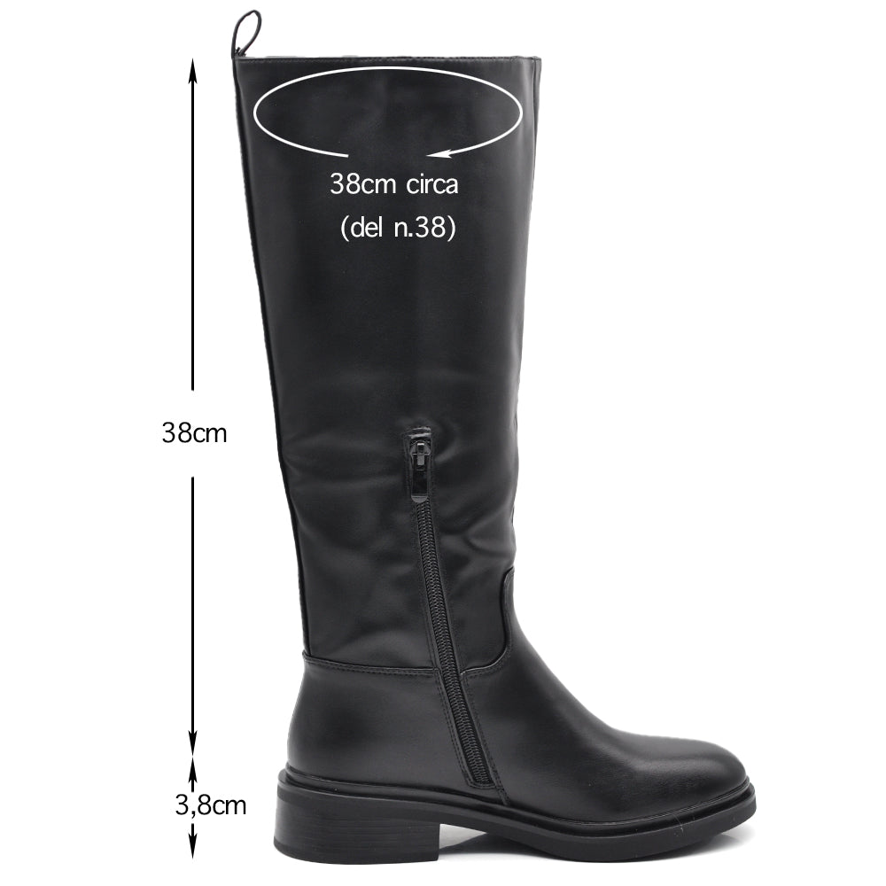 Stivali Alti da Donna Tipo Cavallerizza da Equitazione con Tacco Basso Decorati con Fibbia e Cinghia GA052 nero marrone