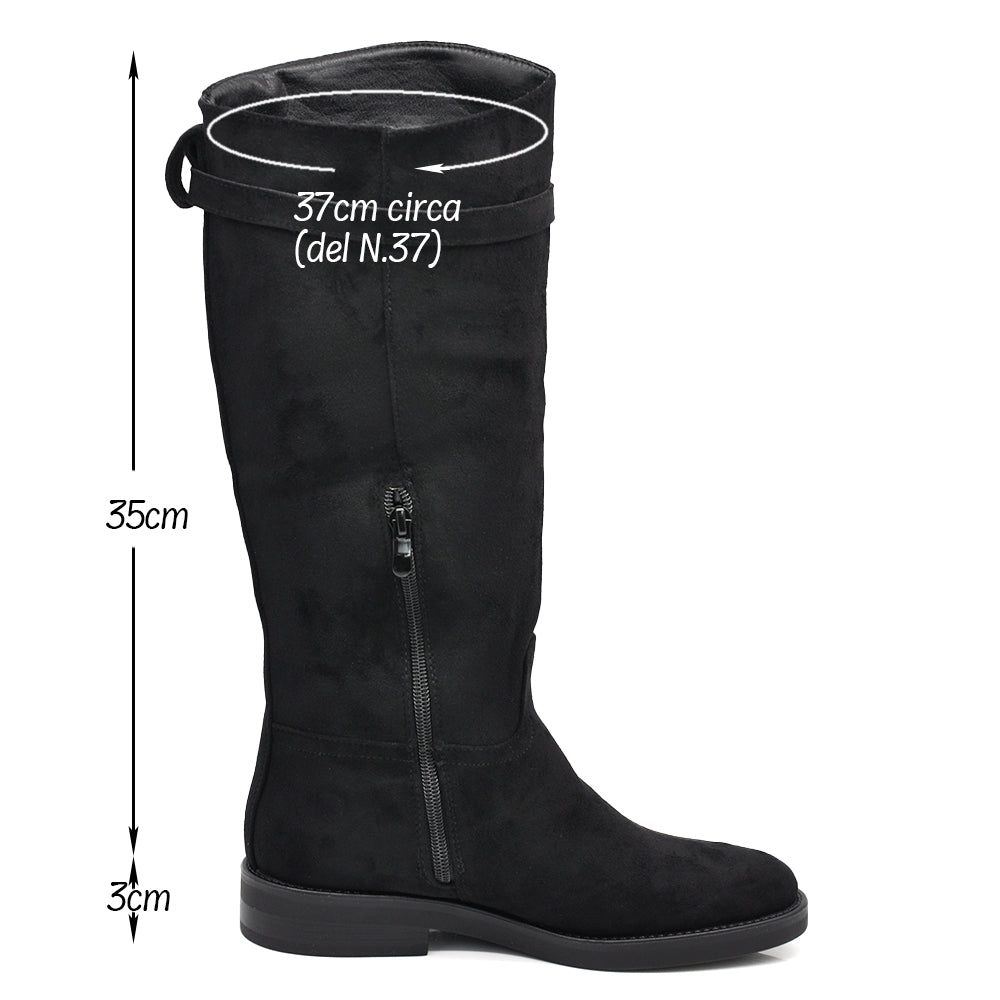 Stivali Cavallerizzi Donna Alti con Cinturino Decorativo e Zip Laterale – Stivali Riding Tacco Basso