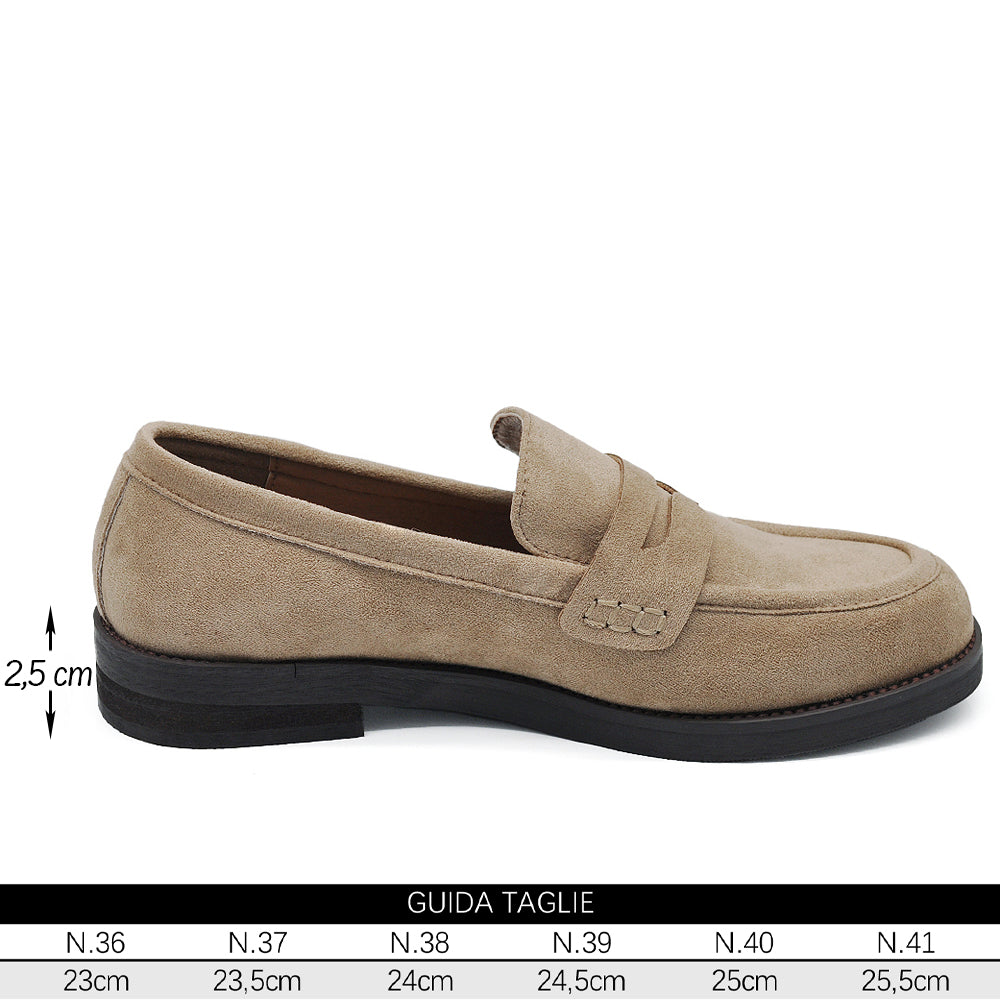 Mocassini Donna in Camoscio Eleganti, Loafers Slip On Casual da Ufficio, Suola Rinforzata con Inserto Effetto Legno, Comodi e Resistenti